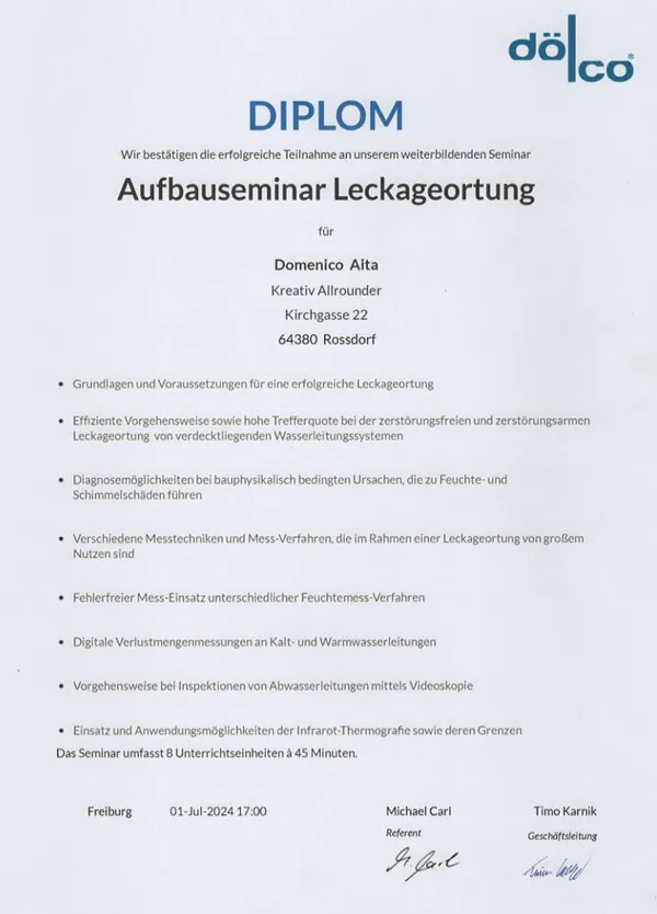 Nachweis: Aufbauseminar Leckageortung