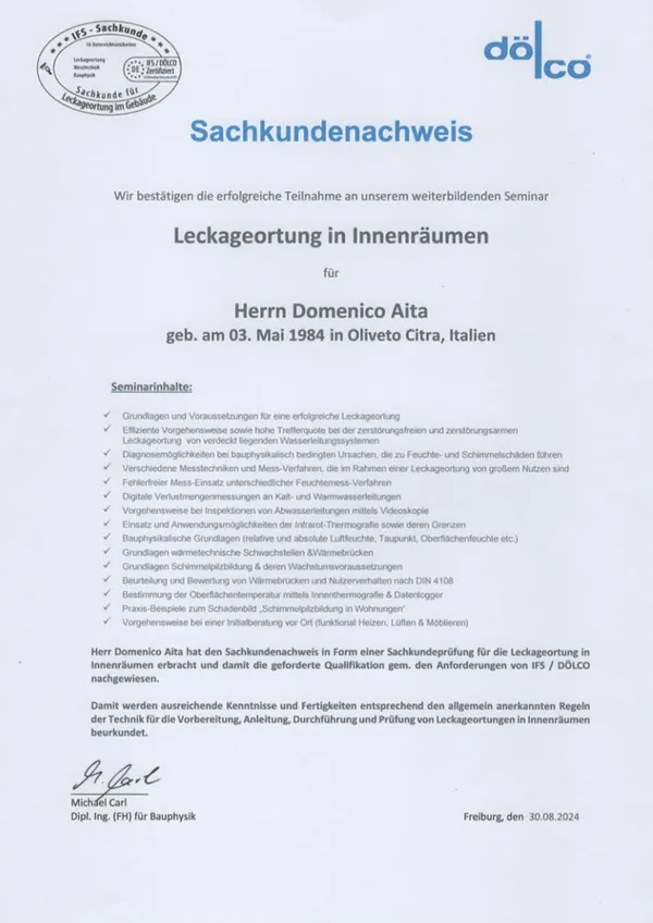 Nachweis: Leckageortung in Innenräumen