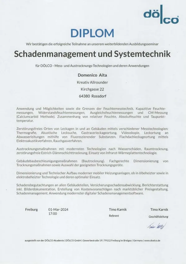 Nachweis: Schadenmanagement und Systemtechnik