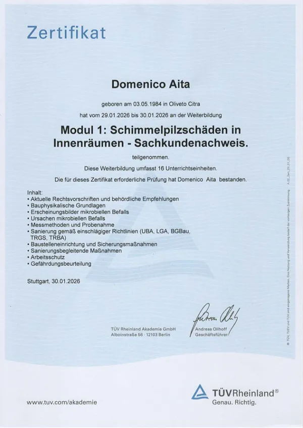 Nachweis: Schimmelpilzschäden in Innenräumen