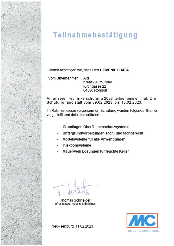 Nachweis: Technikerschulung